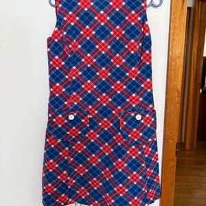 Vintage Style Red & Blue Plaid Sleeveless Dress